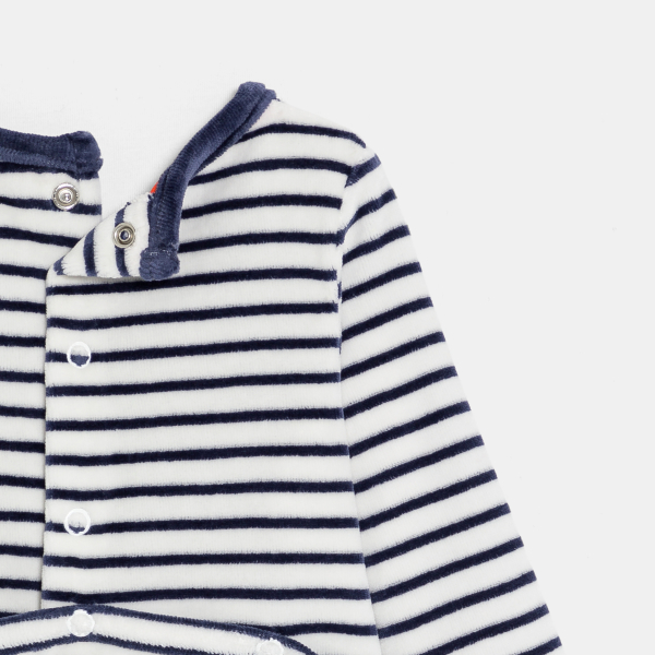 بذلة نوم مخملية مخططة مع رسوم صواريخ، باللون الأزرق للأطفال الصغار